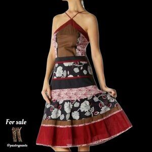 BCBG Max Azaria Boho Halter Midi Dress vintage patchwork Y2k